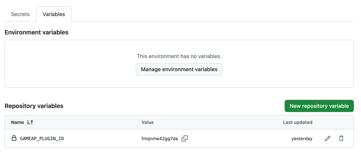 Вкладка Variables с переменной GAMEAP_PLUGIN_ID